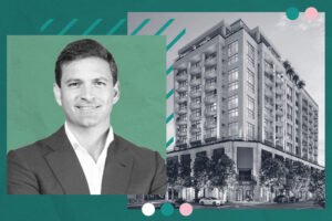 Constellation Group's Eduardo Otaola with rendering of Cora Merrick Park