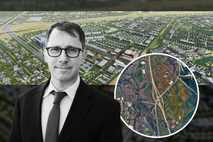 Groundwork Development Partners' Steven Spears with a rendering of plans for the Tallgrass master planned community in Burleson, TX