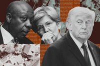 Senator Tim Scott, Senator Elizabeth Warren and President Donald Trump