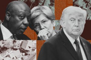 Senator Tim Scott, Senator Elizabeth Warren and President Donald Trump