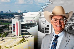 HLSR president and CEO Chris Boleman and NRG stadium in Houston