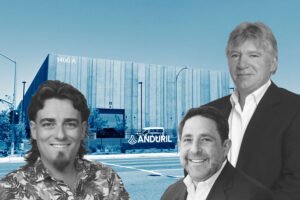 Anduril founder Palmer Luckey, Invesco CEO Andrew Schlossberg and SteelWave CEO Barry DiRaimondo with 1400 Anduril