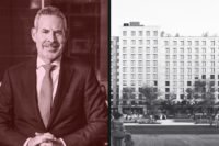 Gotham Organization CEO David Picket with rendering of 12030-12040 Flatlands Avenue/395 Louisiana Avenue