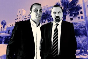 BH Group’s Isaac Toledano and Related Group’s Jorge Pérez with 101 North Ocean Drive in Hollywood
