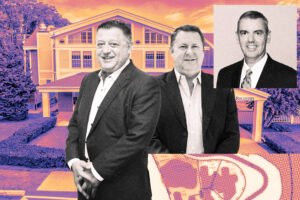 City Realty Group’s Fred Starikov and Stephen Whalen, Eastern Bank CEO Denis Sheahan and 75 Norumbega Road in Weston, MA