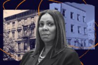 Attorney General Letitia James in front 1075 Dean Street and 134 Sackman Street