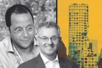 Rotem Rosen and BHI's Gil Karni with rendering of 126 East 57th Street