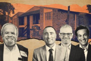 Kalkan Capital’s Fercan Kalkan with Rockledge's Joe Listhaus, PH Realty Capital/Longacre’s Peter Hungerford & David Kaye; Villa Nueva Apartments at 5300 West Gulf Bank Road