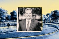 Johnson Development’s Michael Smith with a rendering of Cole Ranch near Denton
