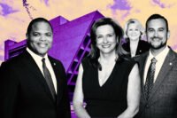 Dallas Mayor Eric Johnson; Paula Blackmon, Cara Mendelsohn and Adam Bazaldua with Dallas City Hall at 1500 Marilla Street