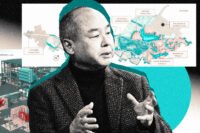 SoftBank CEO Masayoshi Son with site maps for Sandow Lakes Ranch and the former Alcoa Aluminum plant in Milam County