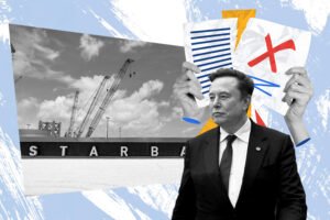 Elon Musk and The Starbase facility at Boca Chica Beach