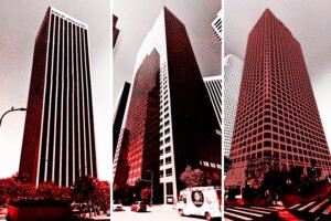 Bank of America Plaza, Wells Fargo Center and EY Plaza in Downtown Los Angeles