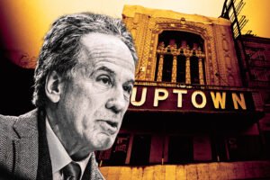 Uptown Theatre owner Jerry Mickelson with the Uptown Theatre at 4816 North Broadway