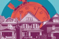 Stopwatch behind houses