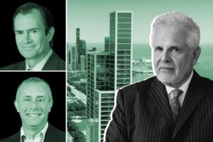 PGIM's Jacques Chappuis, New York Life Insurance's Craig L. DeSanto; Crescent Heights' Russell Galbut with NEMA Chicago, 1210 S. Indiana Avenue