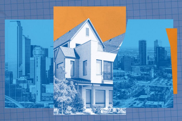 Dallas skyline; Fort Worth skyline; single family home