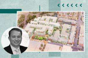 AMLI Residential CEO Fred Schreiber with a rendering of plans for 100 West Walnut Street