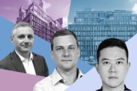 Prosper Property Group's Damien Smith and Eddie Bender, HM Group USA's Yongsung Kwon and renderings of 65 West Broadway