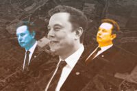 Elon Musk and an aerial of FM 969 in Bastrop