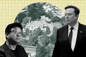William Ding and Elon Musk with 10911 Chalon Road in Bel Air