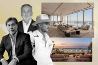 Fortune International Group's Edgardo Defortuna, KAR Properties' Shahab Karmely and Alan Faena with Renderings of a penthouse at Faena Residences