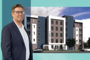 HVN Development CEO Tommy Beadel with renderings of plans for 12025 West Hoffman Street