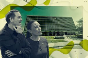 San Antonio Spurs’ Peter Holt and Mayor Gina Ortiz Jones with 727 East Cesar Chavez Boulevard in San Anrtonio