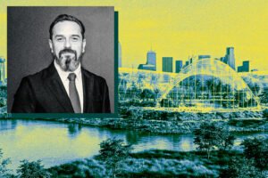 Therme's Robert Hanea with a rendering of Therme Dallas
