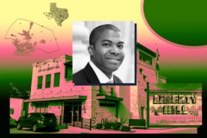 Griffin Swinerton Executive Vice President Korin Crawford with downtown Liberty Hill
