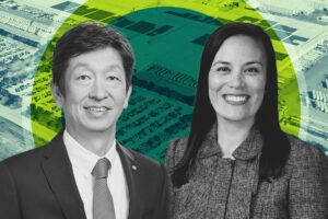 Toyota Motor North America's Ted Ogawa and Mayor Gina Ortiz Jones with 1 Lone Star Pass