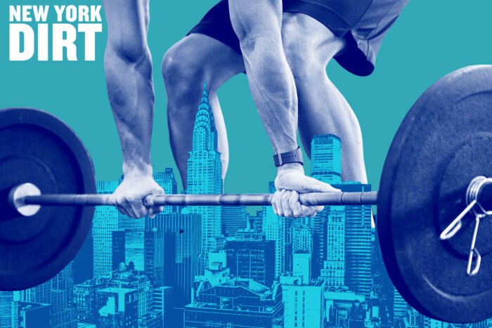 Weight lifter with New York City skyline